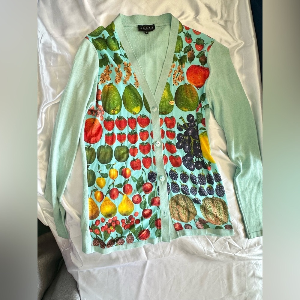 Vintage Gucci silk fruit cardigan top by Tom ford